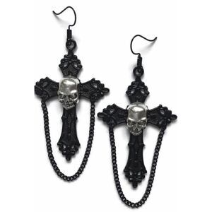 🔥💀NWT Skull chainlink  cross earrings black cross silver skulls.